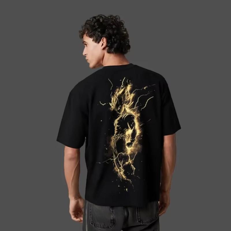 Dragon Ball Anime Golden Super Saiyan Oversized Cotton Tshirt Men and Women Breathable High Quality Y2K Short Sleeve Summer