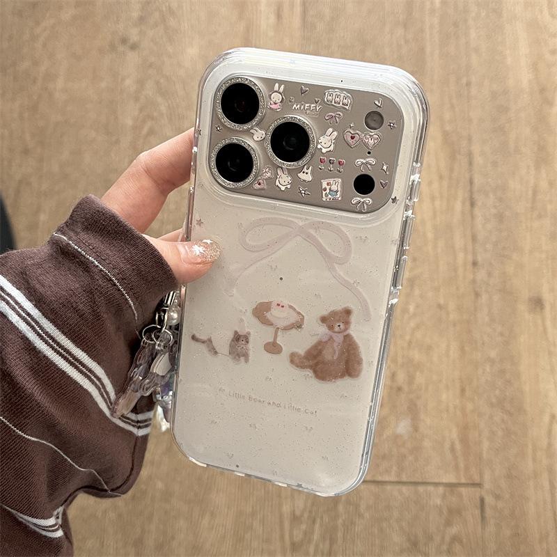 Glitter Cat and Bear Dessert Phone Case for iPhone 17/16 Pro Max/15/14 - Women's Edition