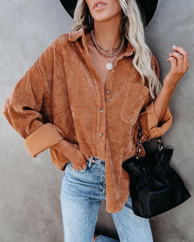 2026 Spring/Autumn Women's Oversized Loose Corduroy Shirt - European and American Style