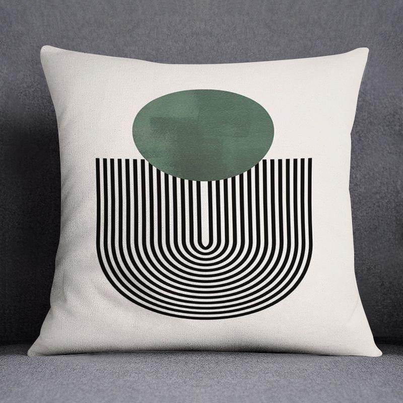 Boho Botanical Geometric Throw Pillow Cover - Green Leaf Abstract Home Decor