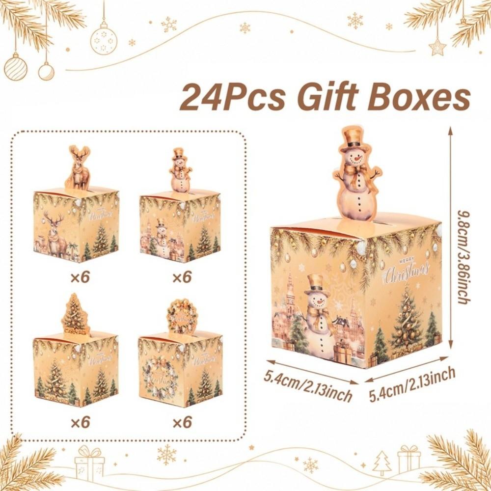 24-Pack Paper Christmas Gift Treat Box 3D Party Snack Box New Xmas Dessert Box for Xmas Event