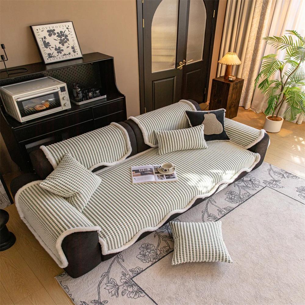 Frans luxe bankkussen, geschikt voor alle seizoenen, universeel, nieuw model, luxe antislip chenille bankkussen met rechte rij.