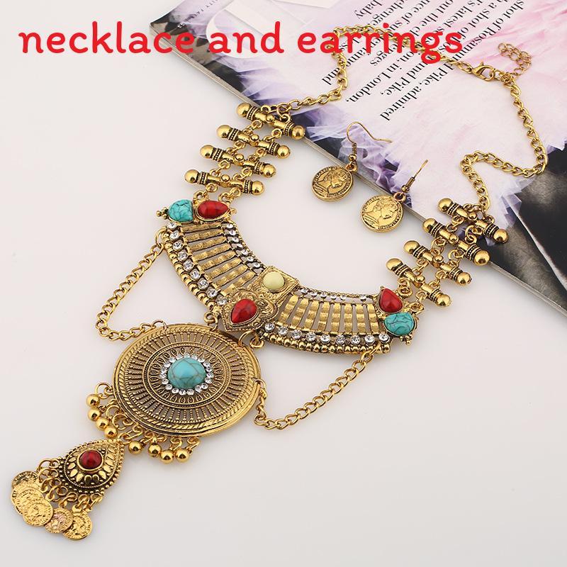 Ethnic Simulation Style Gemstone Decoration Women Necklace And Set Earring