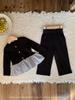 Jenny Kids' Patchwork Cardigan & Wide-Leg Pants Set - Autumn Fashion for Girls