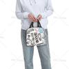 Barber Shop Monochrome Style Handheld Aluminum Foil Insulation Lunch Bag, Multi-Functional Box with Pocket for Women Men Work