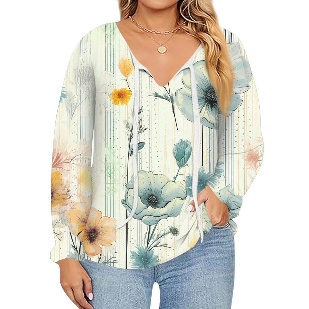 Women's Fashion Printed Casual V-Neck Long Sleeve Top