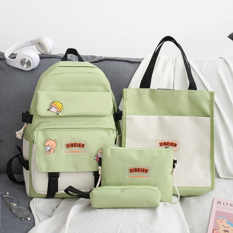 

Школьный рюкзак для девочек-подростков, рюкзак из четырех частей, студенческий рюкзак зелёный