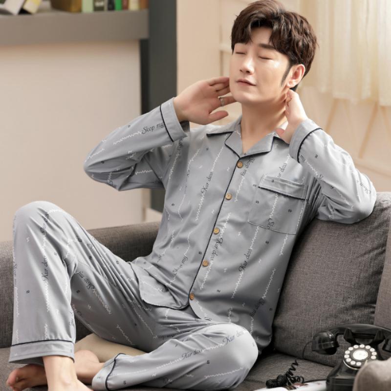 Plus Size Faux Cotton Print Men's Pajamas Korean Ins Autumn Y2k Male Nightwear