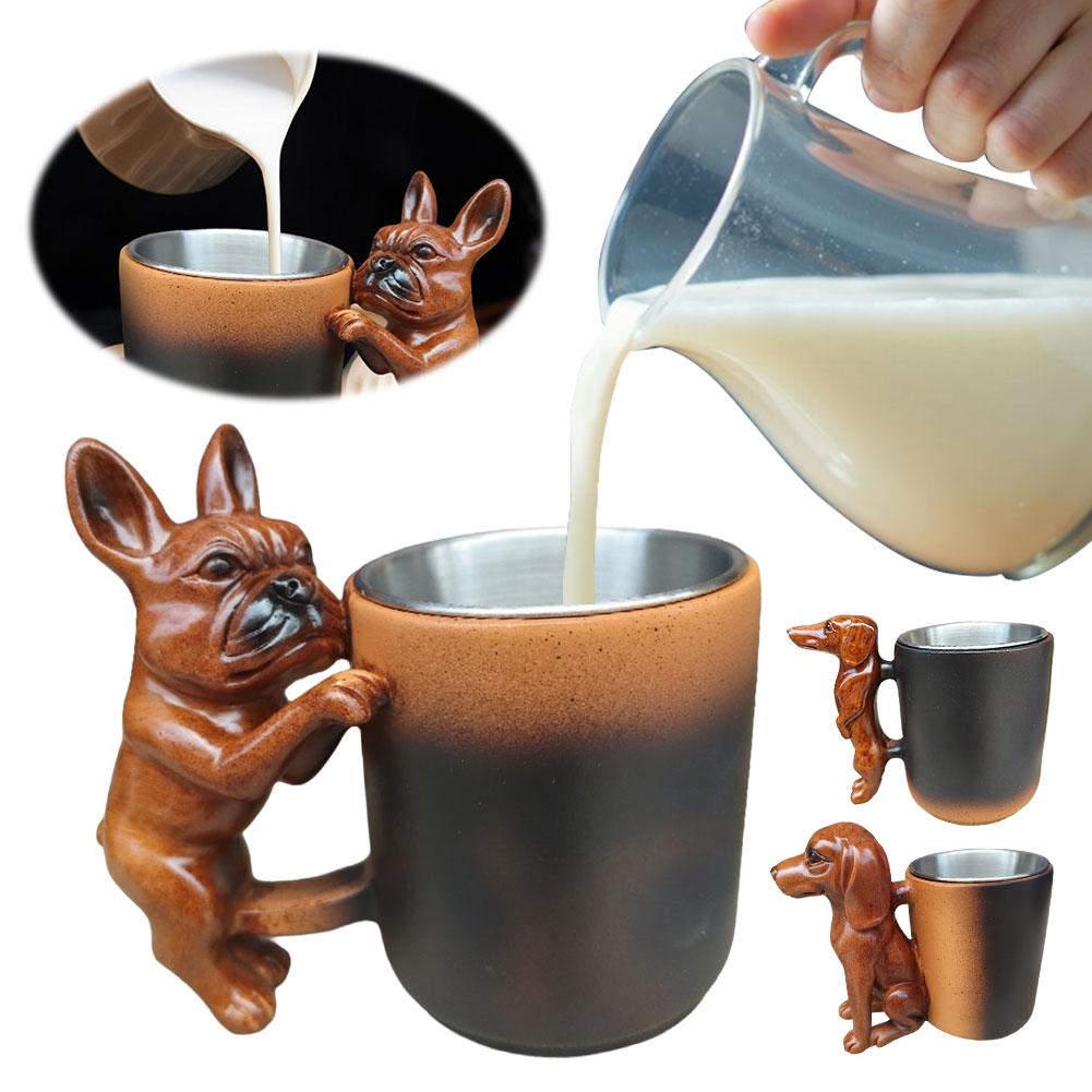 3D Dachrinnengriff Dackel Tasse Harz Handgemacht Wasserbecher Einzigartiger Frühstücksbecher für Hundebesitzer und Tierliebhaber