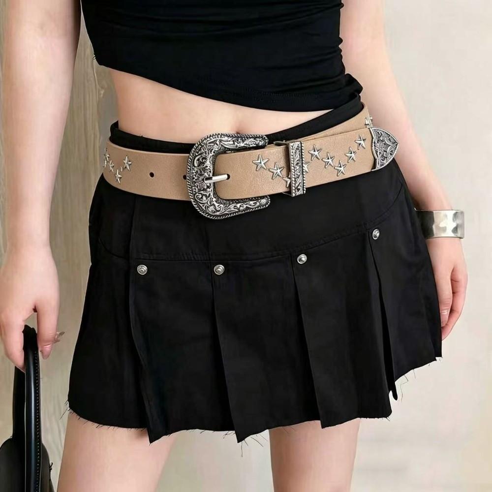Solid Color Western Studded Belt Gothic Star Waistband Trouser Belt Y2K Punk Belt Unisex