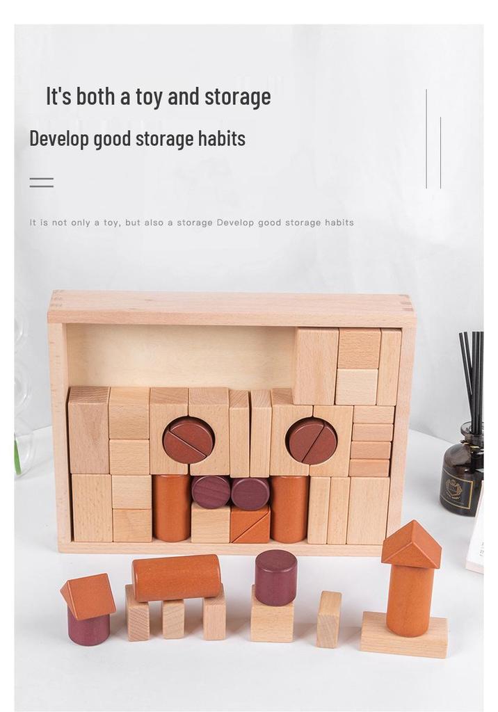 Large Raw Wood Building Blocks for Early Education and Cognitive Development - Red Sandalwood & Beech - Ideal for Kindergarten