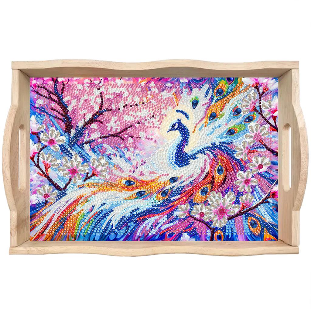 Drewniana Piękny Wzór 5D DIY Malowanie Diamentowe Taca do Serwowania z Uchwytem Taca do Malowania Diamentami Rękodzieło do Dekoracji Blatu