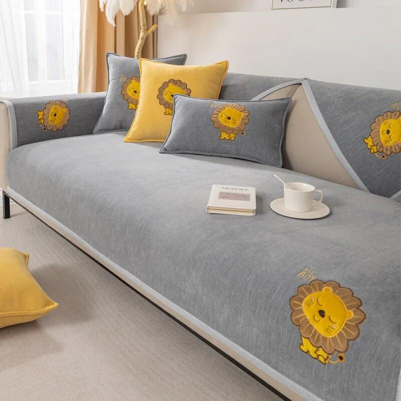 Luxury Jacquard L Shape Sofa Cushion Cover Non Slip Lion Print Furniture Slipcover for Chaise Lounge Corner Seat