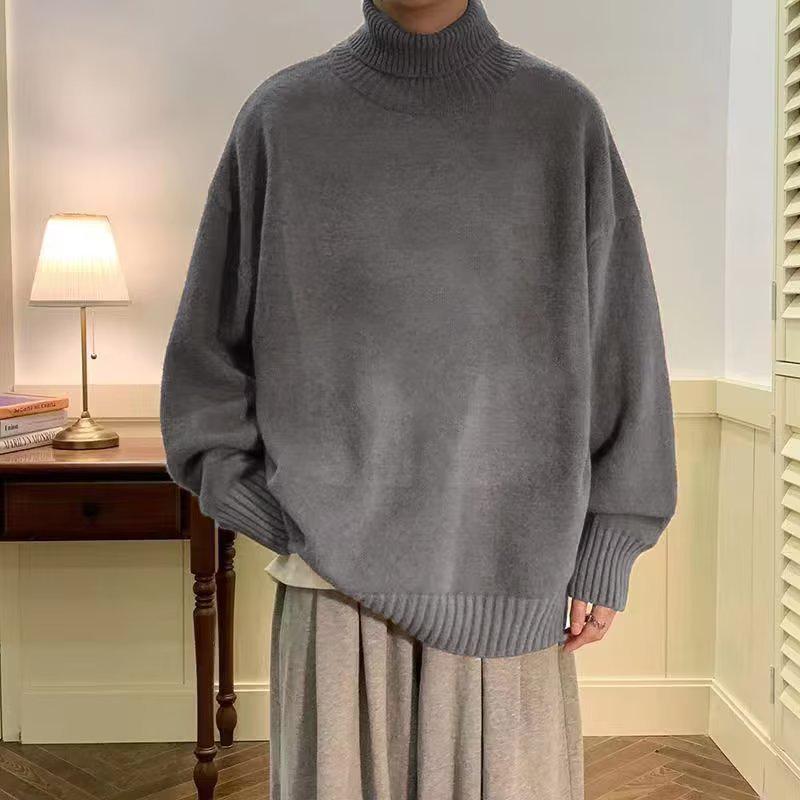 Herren Hochhals Vintage Japanischer Stil Pullover - Herbstmode Layered Strickoberteil