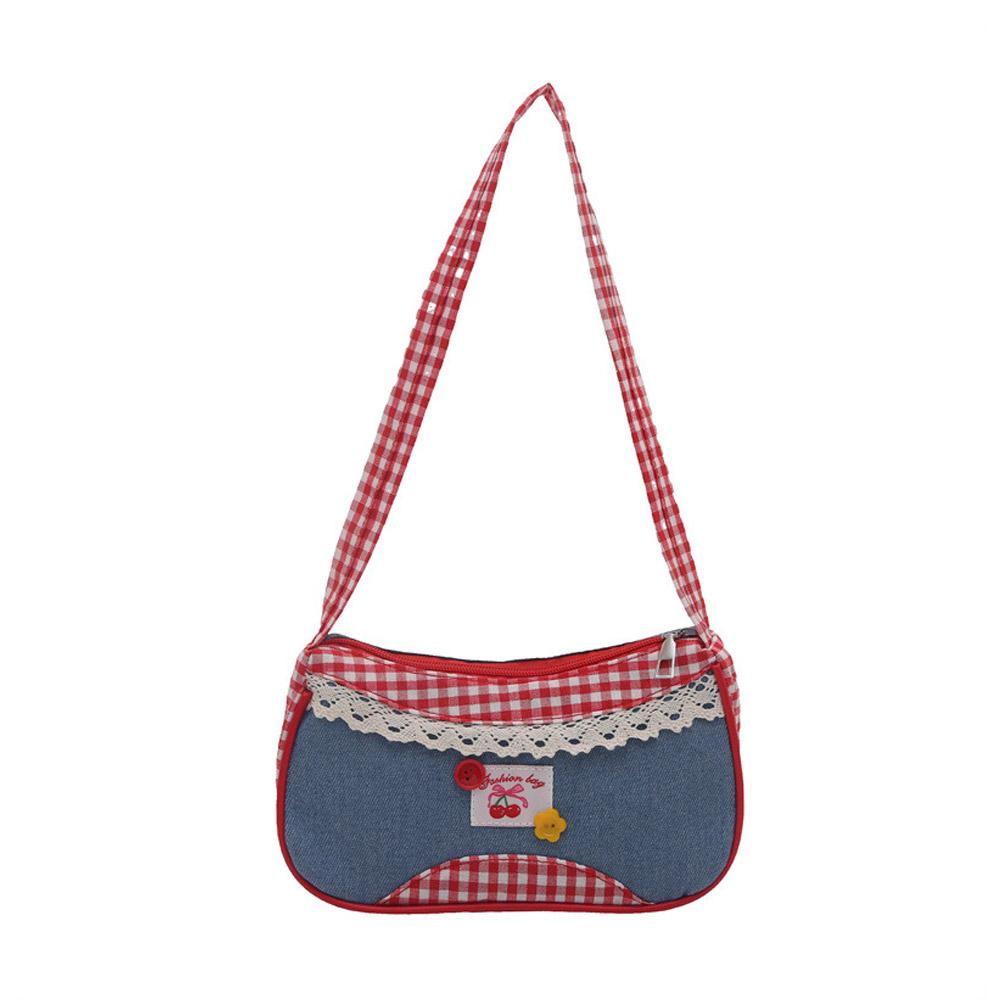 Cute Checkered Handheld Handbag Underarm Bag Sweet Women's Simple And Fresh Fashion Casual Commuting Shopping Shoulder Bag