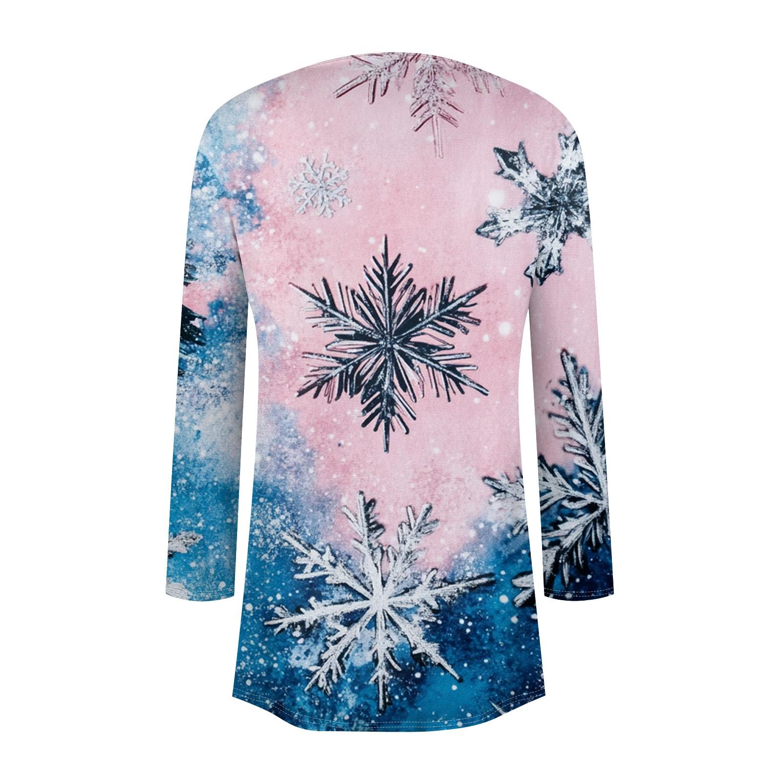 Женская мода повседневная рождественская печать средней длины кардиган куртка пальто M — фото 5