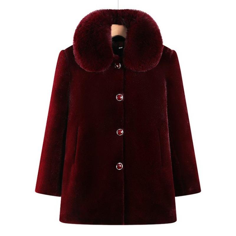 Winter Imitation Mink Coat Women's Fur Collar Fleece Thickened Cotton Coat Medium and Long Coat