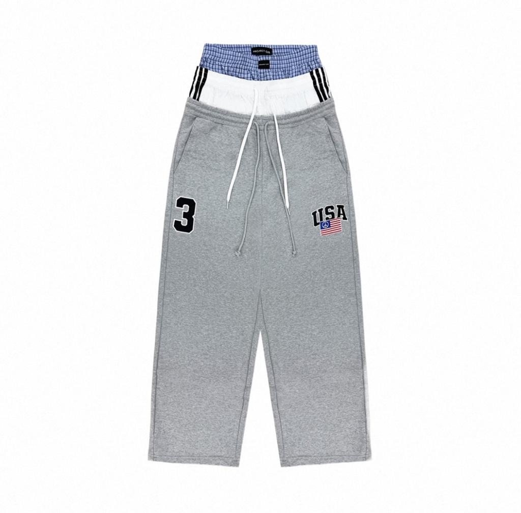 Unisex Faux Trzy Elementy Projekt Pas Spodnie Dresowe Mężczyźni Kobiety Luźne Haft Cyfra 3 Metka Spodnie Treningowe Czarne Szare Codzienne