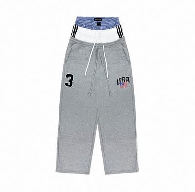 Unisex Fake Three Pieces Waist Design Project Sweatpants Men Women Loose Embroidery Digit 3 Label Track Pants Black Gray Casual