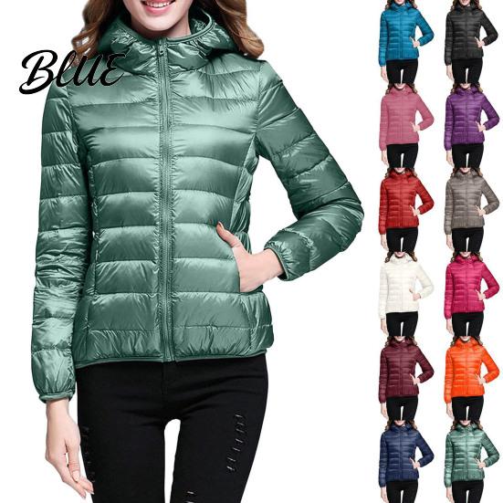 Polyester Lining Coat Pockets Zip-up with Hood Down Jacket Women Winter And Zipper Padded Warm