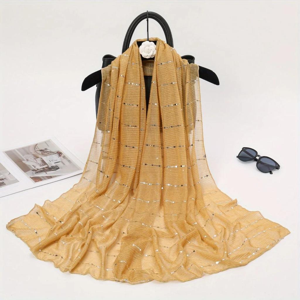 1 Stück Frühling und Herbst Damen Hoch elastische Paillettenketten Schal, Dochtsilk Langes Tuch, Indisches Tuch, Schiebesilktuch
