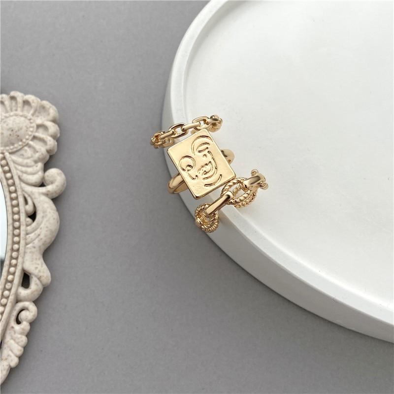 17KM Neogotisches 3-teiliges/Set Kettenring-Set für Damen Gold Geometrisch Quadratische Münze Knöchelring Schmuck Finger-Accessoires