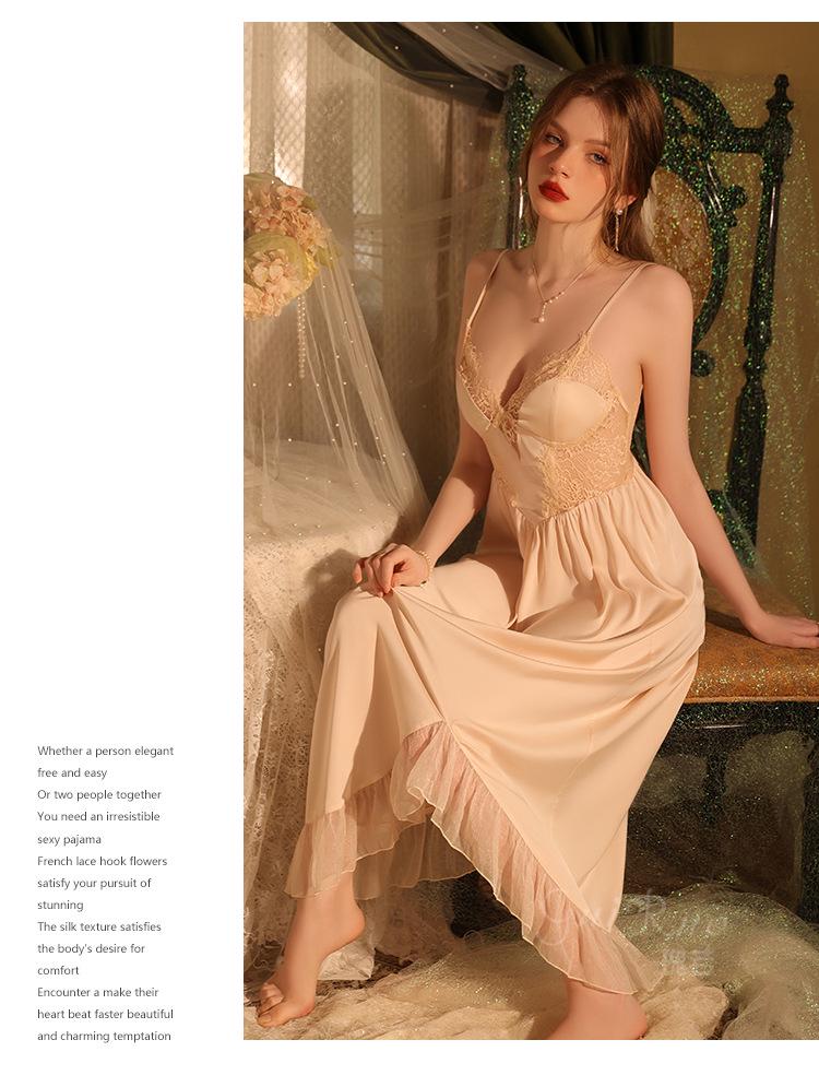 Elegant Satin & Lace Deep V Backless Nightgown and Robe Set J3343