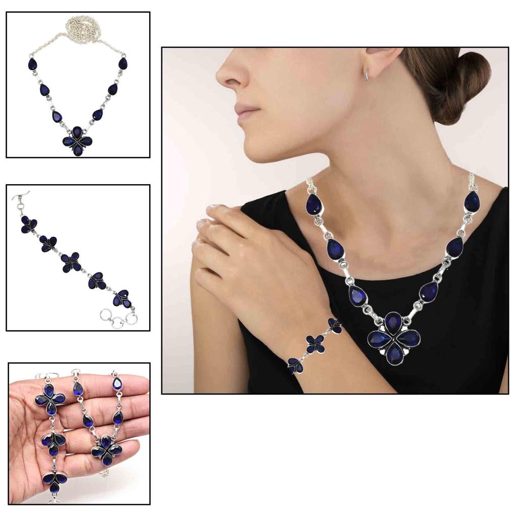 Tanzanite Quartz Gemstone Women's Unisex Jewelry Necklace Set 18-20''