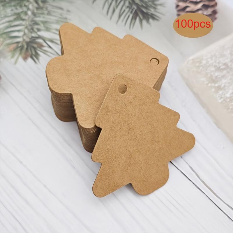 100pcs Kraft Paper Tags, Blank Christmas tree Hanging Gift Tags for Arts And Crafts Decor Gift Wrapping,DIY Craft Blank hang tag