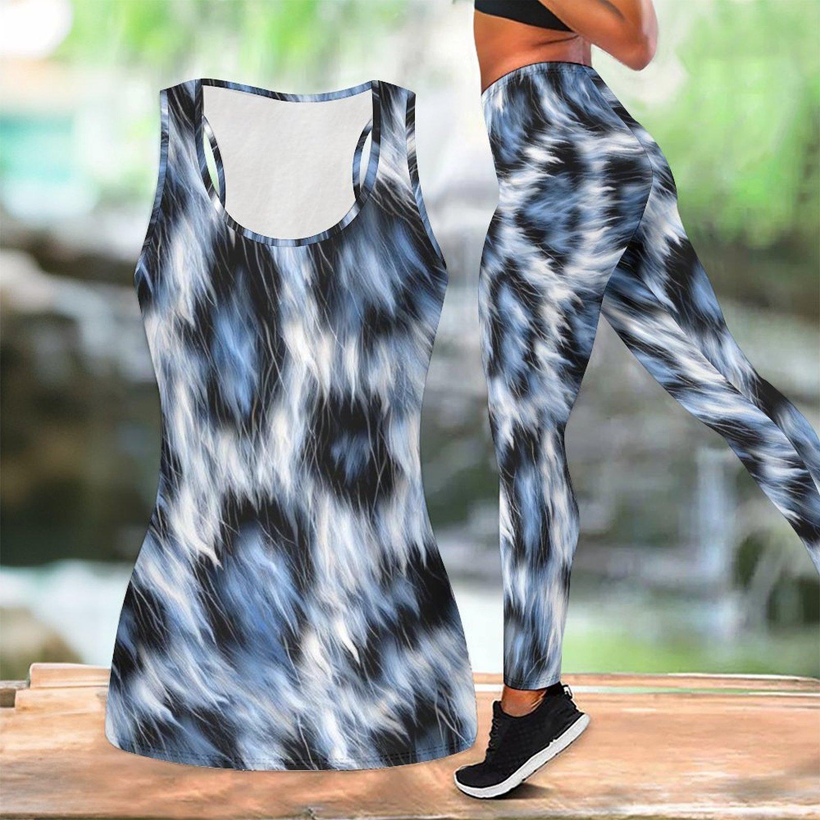 

Leopard Print Yoga Outfit for Women Fashion Workout Leggings Fitness Sports Casual Yoga Set Sports Suit XXL темно-синього кольору