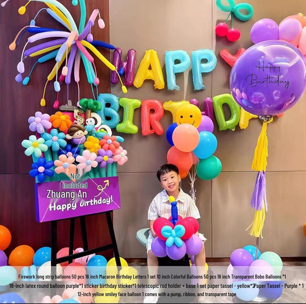 Colorful Dopamine Birthday Balloons and Backdrop for Kids' Party