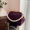 Sac à main tendance personnalisé à boucle clip, sequins, chaîne de perles brillantes, sac bandoulière portable, style exotique, sac de soirée