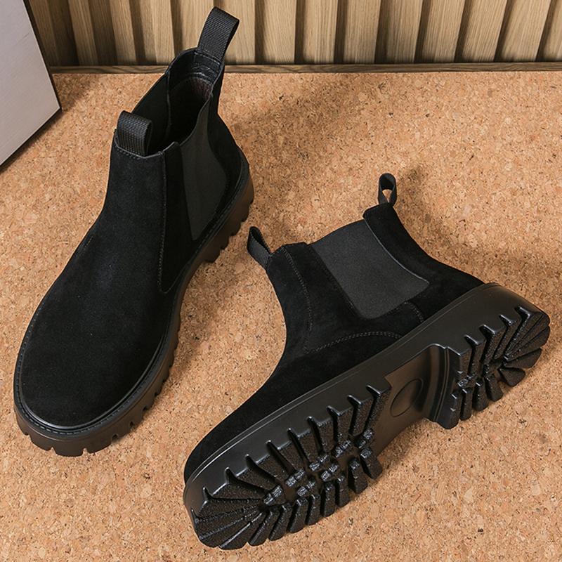 New Lightweight Thick-soled Pointed Suede Leather Brown Shoes For Men Casual Fashion Brand Designer High-top Chelsea Ankle Boots