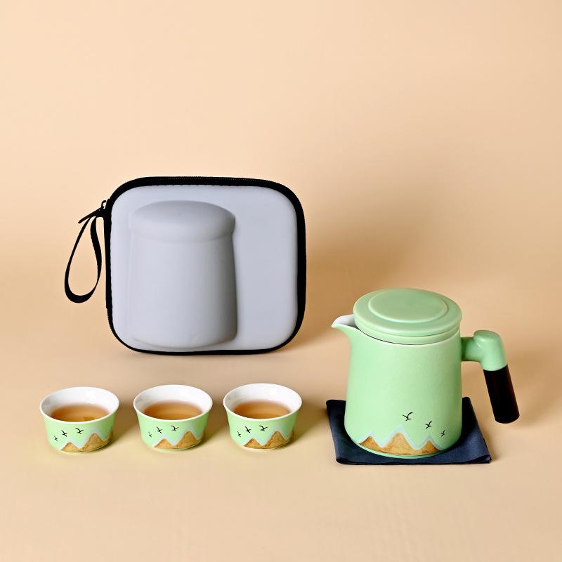 Tea Set Kuaike Cup Travel Portable Outdoor Ceramic Teapot with Lid Filter Company Gift