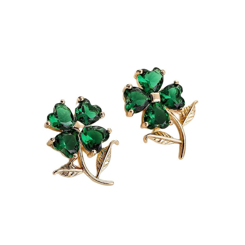 Emerald Women's Luxury Rhinestone Four-Leaf Clover Earrings