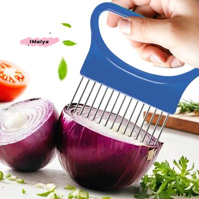 Stainless Steel Onion Cutter Holder Food Slicers Assistant Tomato Onion Slicer Holder Vegetables Cutting Fork Kitchen Gadgets