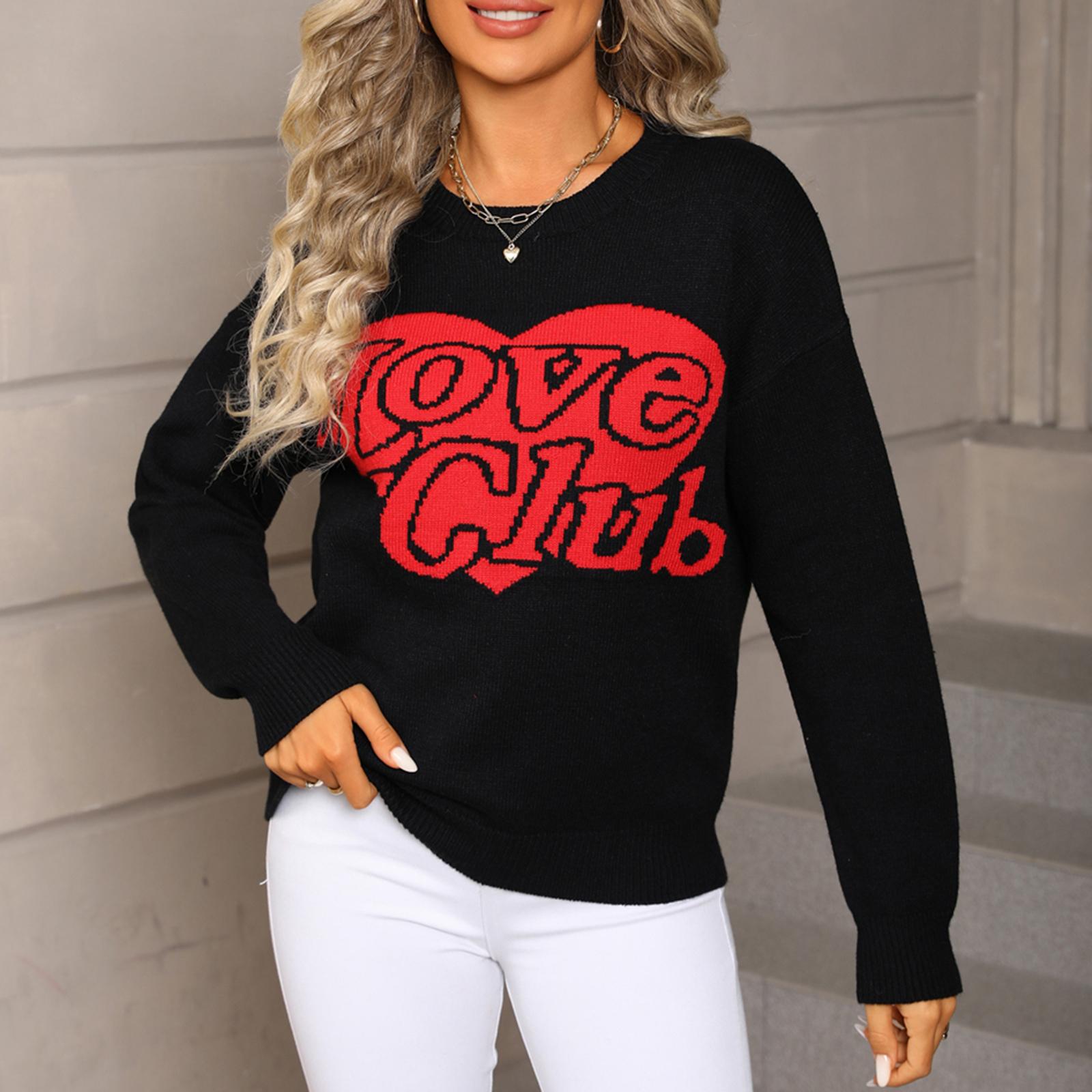 

Женский модный свитер в форме сердца, свободный и универсальный вязаный пуловер на День святого Валентина M чёрный