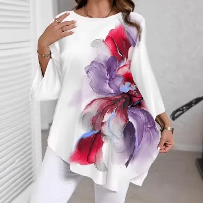 T-shirt Casual da Donna Taglie Forti, Blusa Stampata Girocollo, Abbinabile a Tutto, Primavera Estate 2026