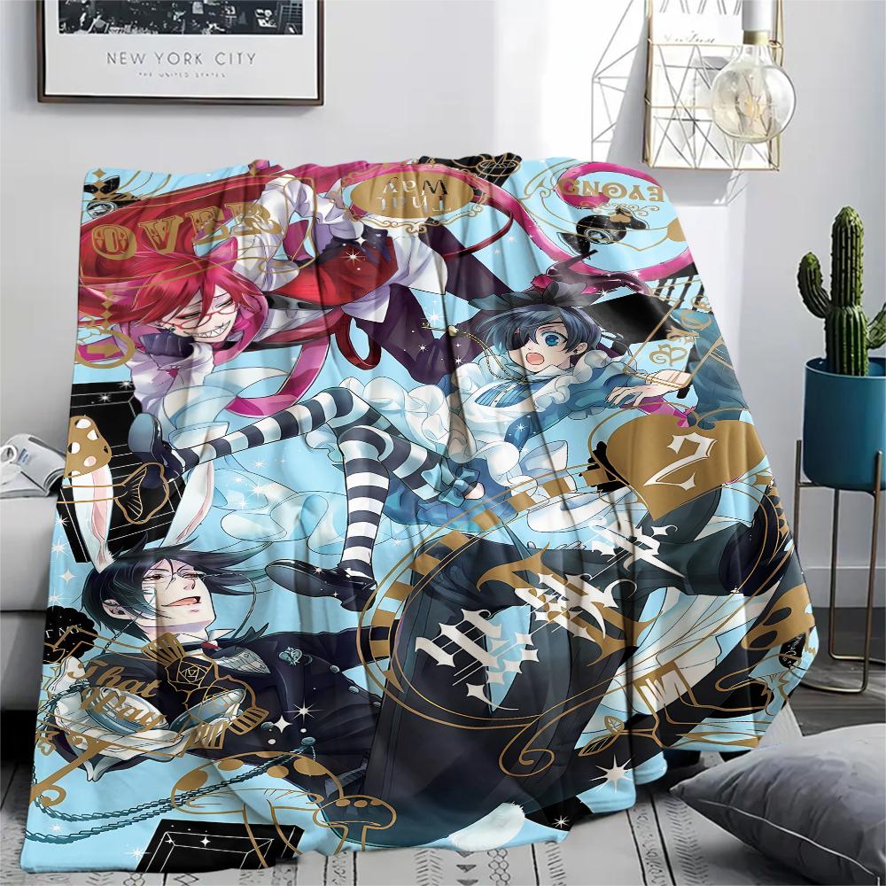 1PC Black Butler Print Flannel Blanket, High Quality All Seasons, Home Decor, Warmth and Comfort, Perfect for Christmas Gifts