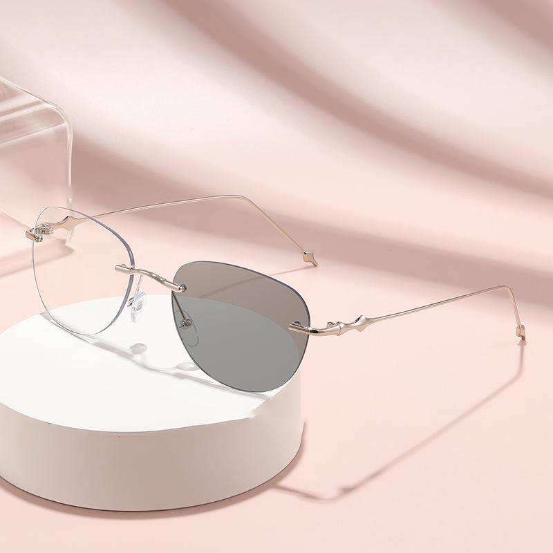 Smart Photosensitive Color-changing Frameless Edge-cut Glasses Fashion Flat-light Glasses Anti-blue Light Glasses 60018