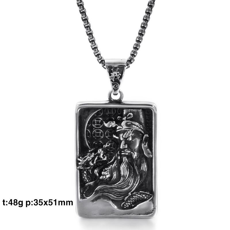 Ethnic Stainless Steel Guan Gong Pendant - Titan Steel Necklace with Retro Dragon Design