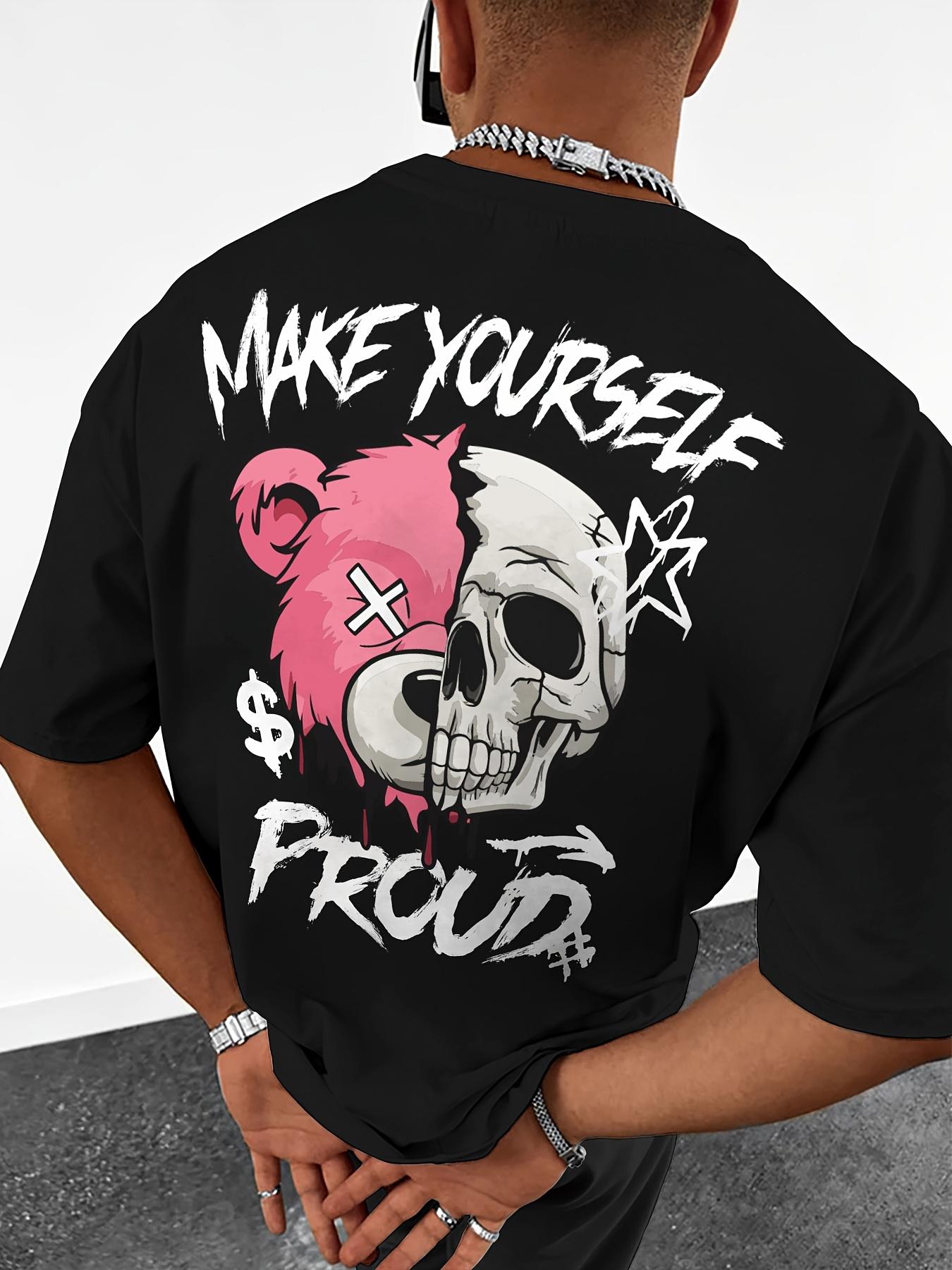 

Skull Bear Men Cotton TShirt Grunge Gothic Streetwear Hip Hop Casual Style - Men s Summer Cotton Graphic Tee S