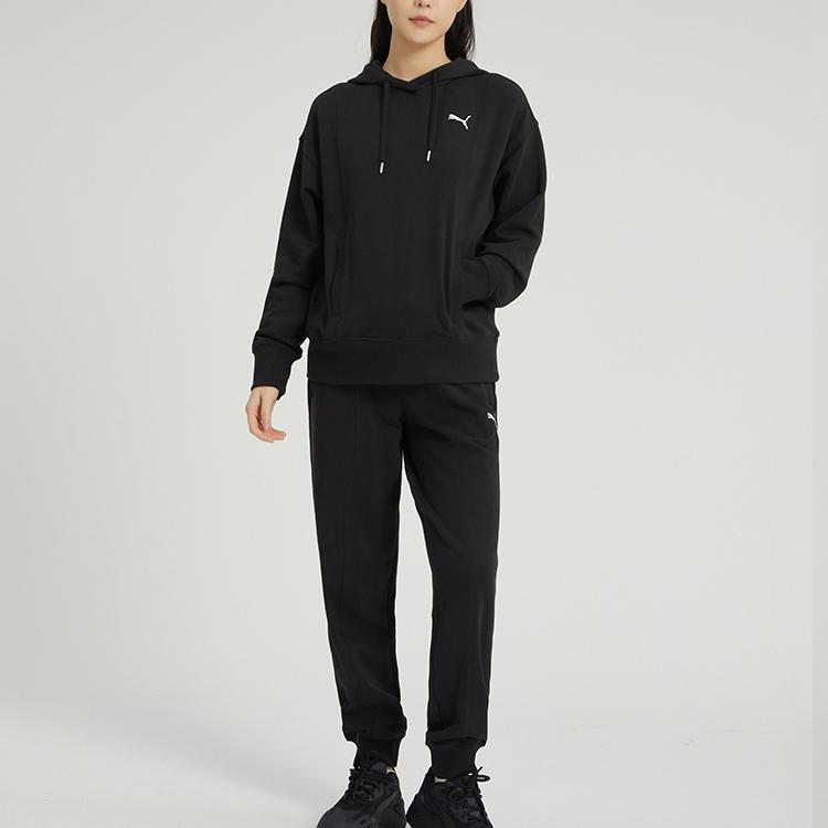 Puma Solid Color Brand Logo Hooded Sweatshirt Women Tops Black 676653-01