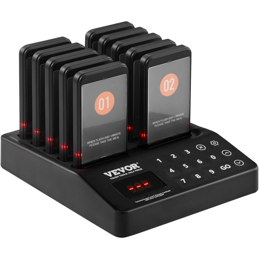 Restaurant Pager System, Wireless 400m Long Range Lineup Waiting Queue Signal, Guest Customer Calling Beepers with Vibration & Flashing, 10 Buzzers