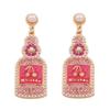 European and American New Fashion Light Luxury Gorgeous Style Temperament Geometric Wine Bottle Cherry Alloy Diamond Pearl Earrings