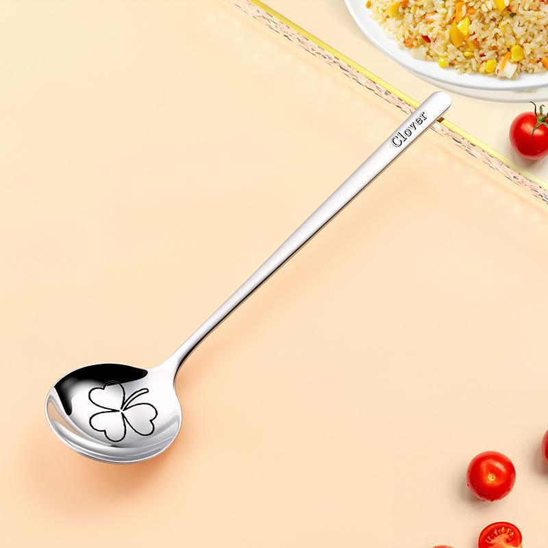 Cartoon 304 Stainless Steel Round Head Large Spoon Food Grade Flat Bottom Deep Soup Spoon Home Use Rice Spoon For Children