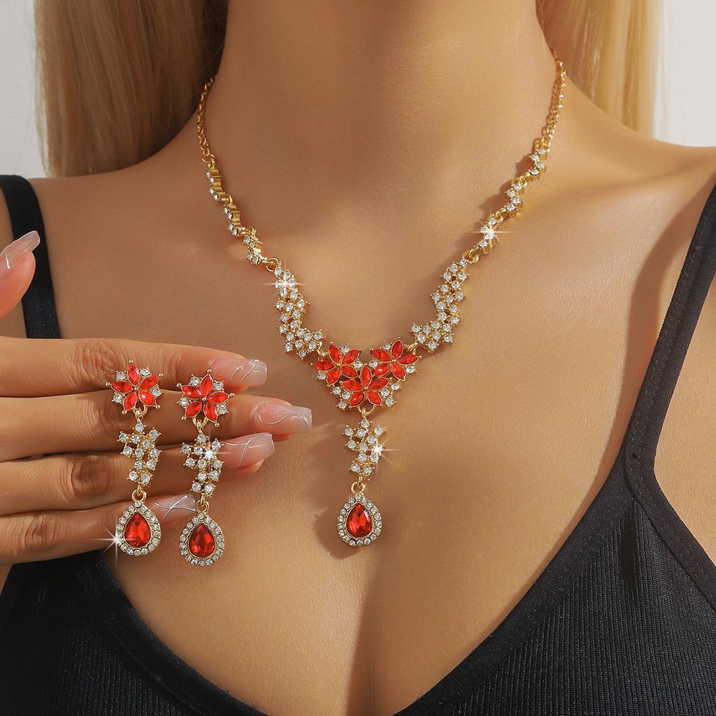 2026 European and American Inlaid Ruby Bridal Jewelry Set Fashionable Versatile Holiday Dating Senior