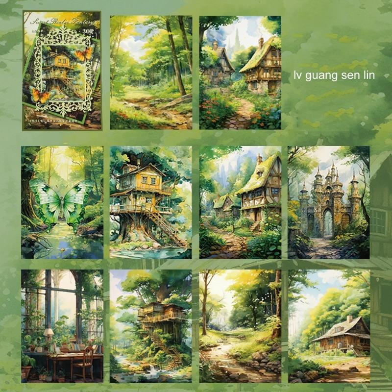 30pcs Secret Fantasy Series Vintage Forest Flower Landscape Scrapbook Collage Material Paper Creative Junk Journal Stationery