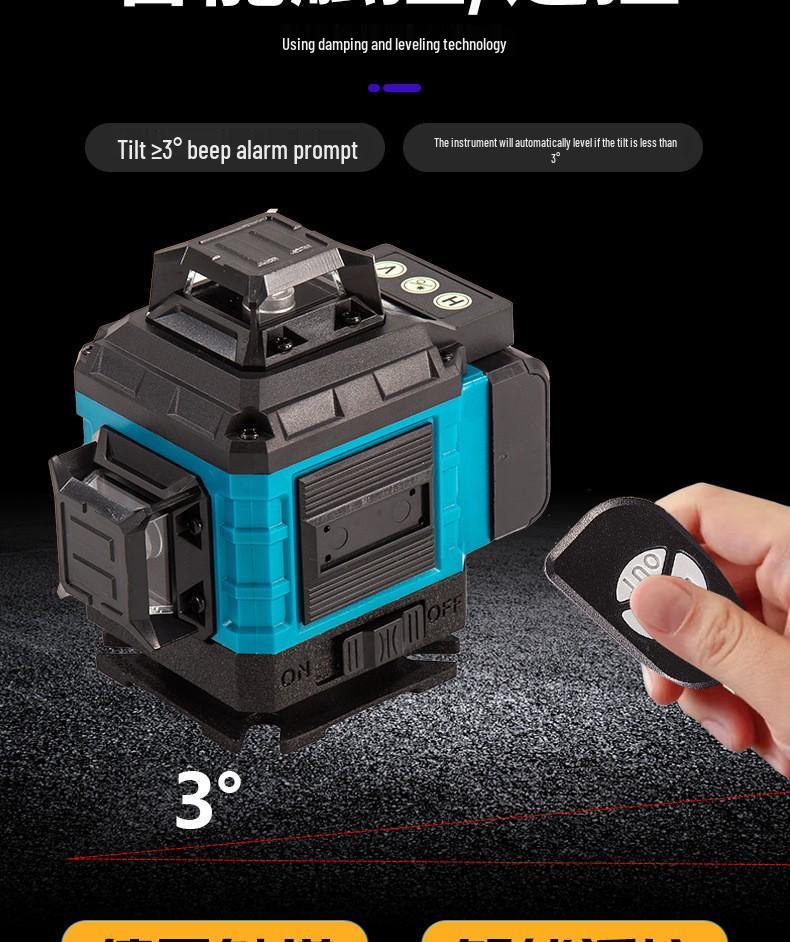 High-Precision Laser Leveling Tool, 21V Lithium, 12/16 Lines, 3D/4D for Walls & Floors