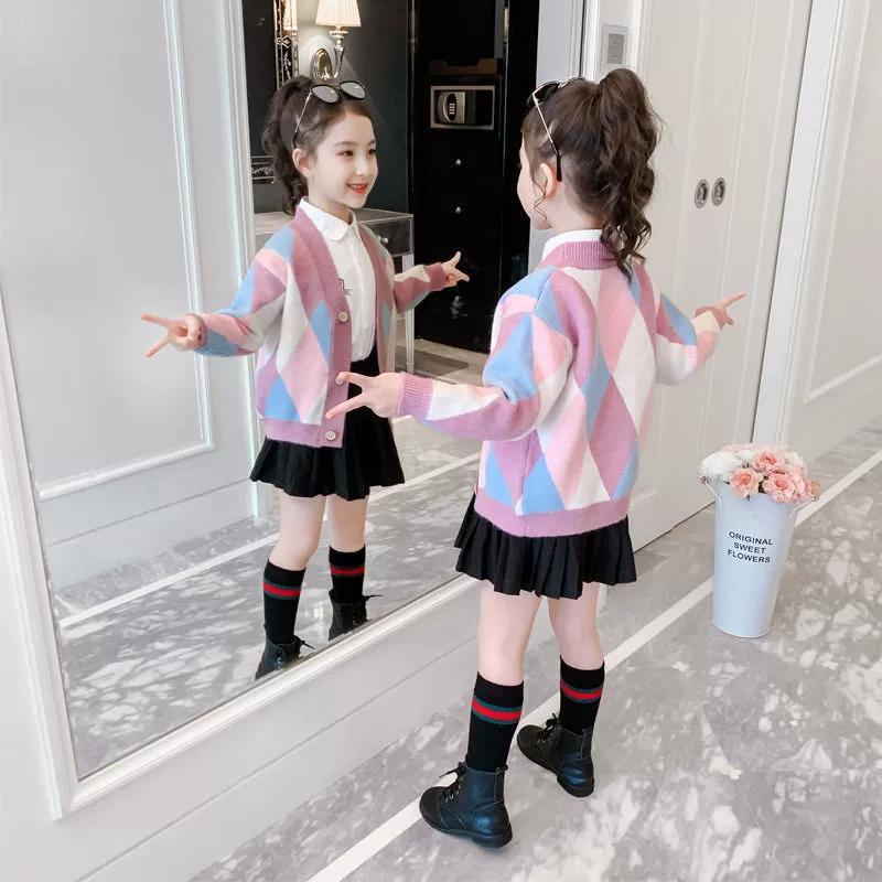 Girls' Autumn Sweater Cardigan New Korean Style Fashionable Children's Knitwear Long-Sleeve Top Jacket